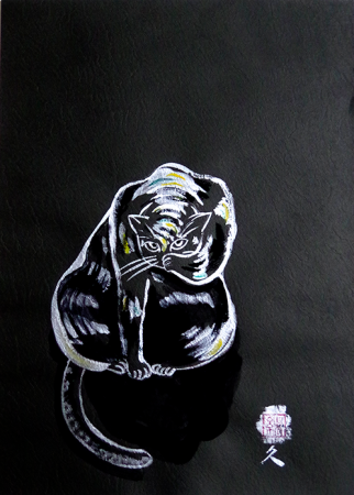 黒の紙にアクリル絵の具で描く